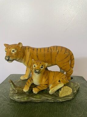 Hand-Painted  Tiger Figurine momma and her cub